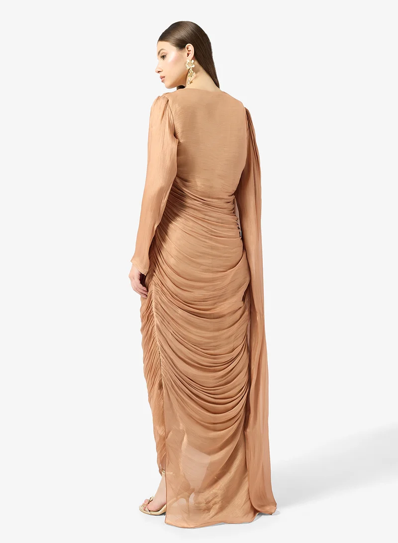 Golden Apple Crinkle Shimmer Maxi Dress